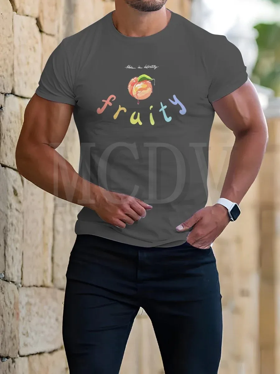 

2023 Summer Men's Printed Casual Crew Neck Short Sleeve T-Shirt The Colorful The Best Fruity Peach Casual 3D Printed T Shirt