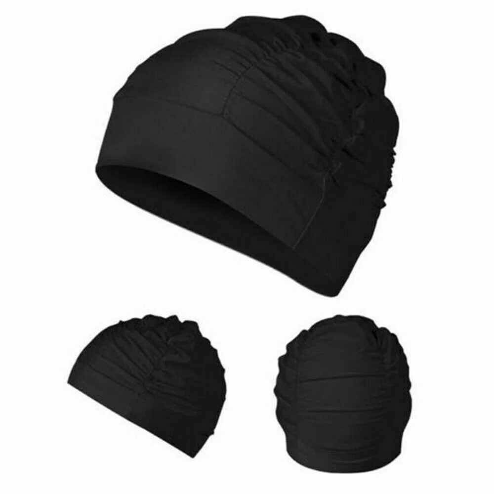 New 2021 Elastic Waterproof PU Fabric Protect Ears Long Hair Sports Swim Pool Hat Swimming Cap Free size for Men & Women Adults