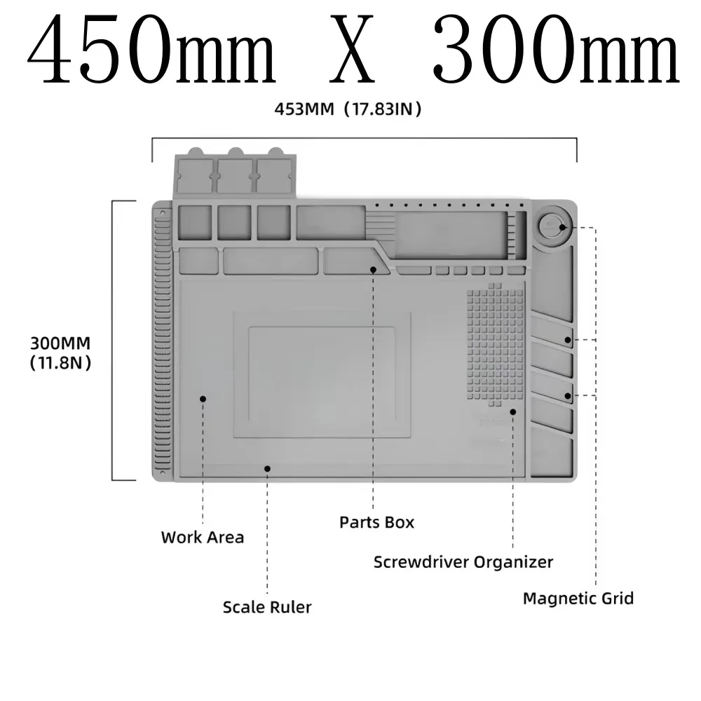 Magnetic Mat Silicone Work Mat Soldering Station Mat Heat Resistant 932°F Anti-Static for Electronic Phone Laptop Watch Repair image 7