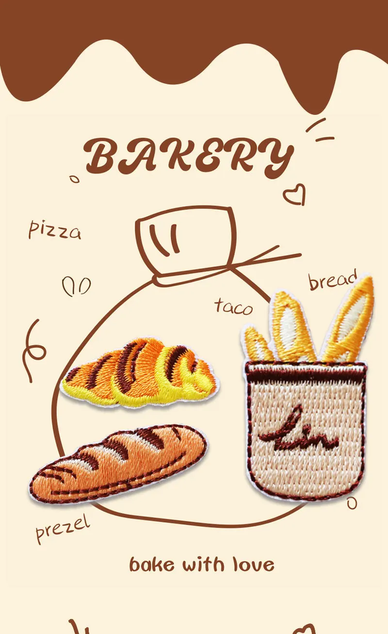 2 stücke Nette Mini Backen Serie Stickerei Patch Selbst-klebe Applique DIY Scrapbooking Schule Liefert Dekorative Telefon Fall Taschen – Detail 1