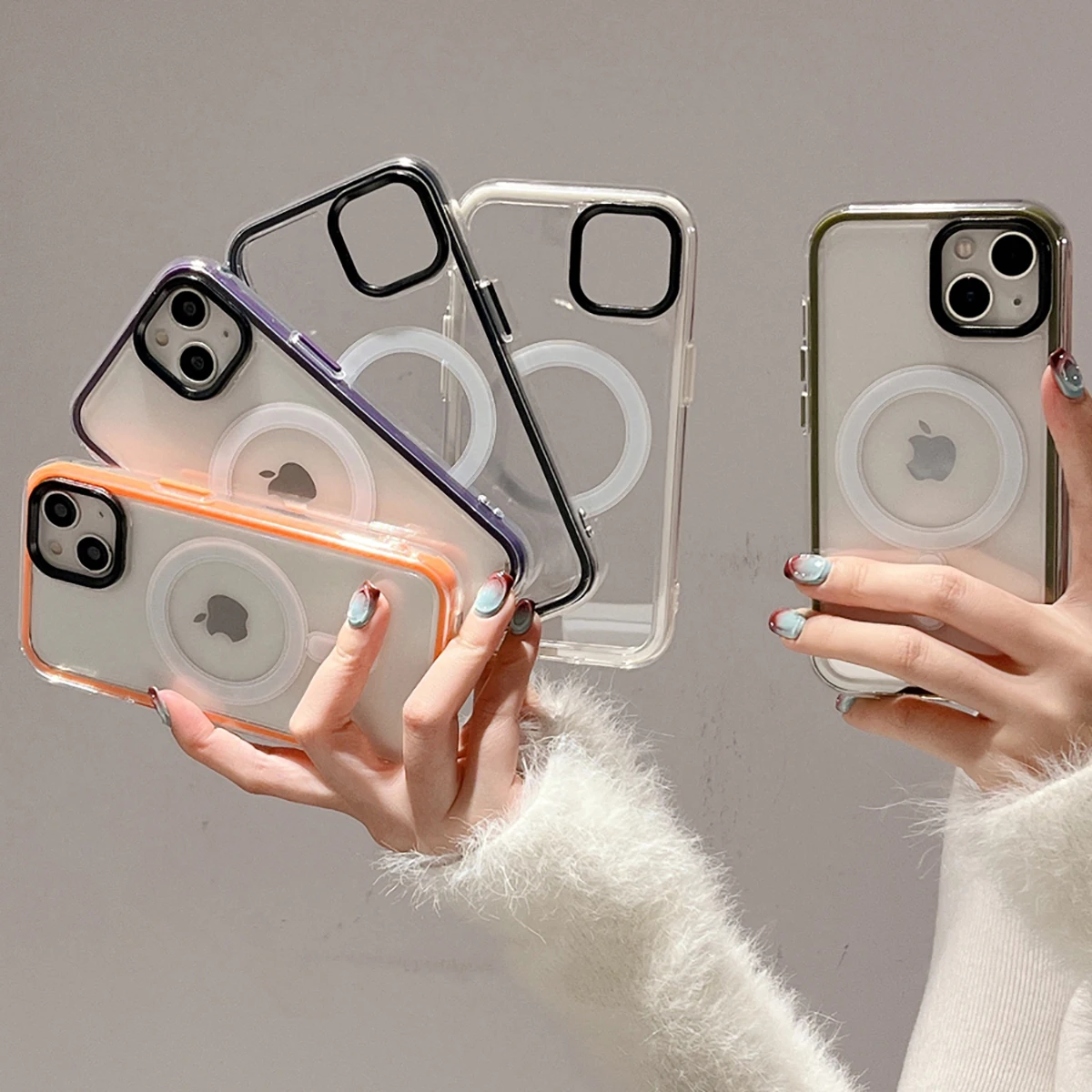 

Luxury Transparent Acrylic Magnetic Back Covers For iPhone 15 14 13 12 11 Pro Max Shockproof Color Frame Magsafe Phone Cases New