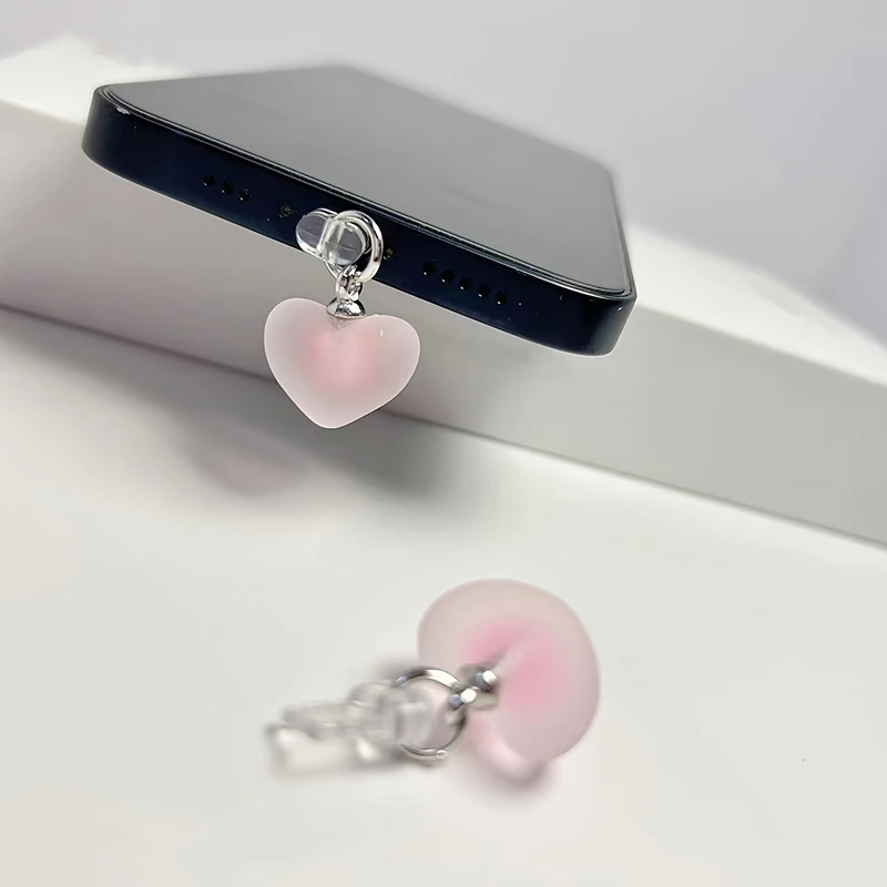 3D 하트 캔디 컬러 펜던트 전화 먼지 플러그 삼성 Type-C 용 iPhone 용 서리로 덥은 귀여운 액세서리 장식 교수형
