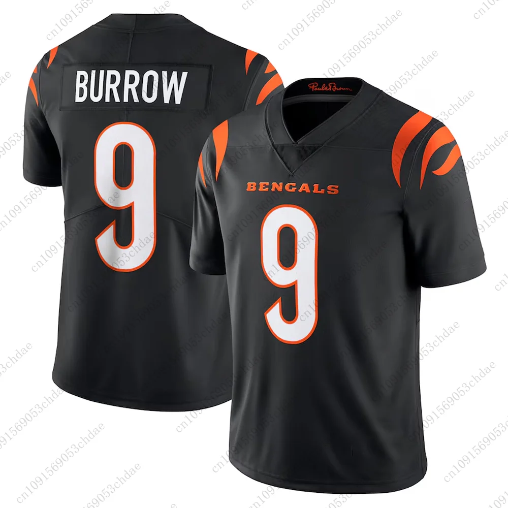 Bengals Joe Burrow Mens Rugby Jersey #9 Breathable Quickdry Outdoor Football Uniform For Adult Kids