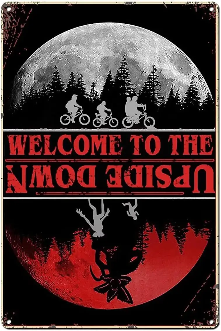 Intriguing Vintage Metal Tin Sign - Welcome to The Upside Down - Perfect for Garages, Bars, Cafes, and Clubs
