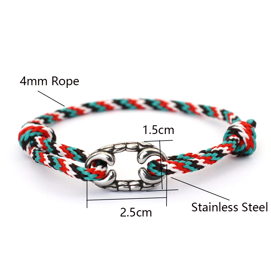 Men Adjustable Nautical String Bracelet Stainless Steel Cycling