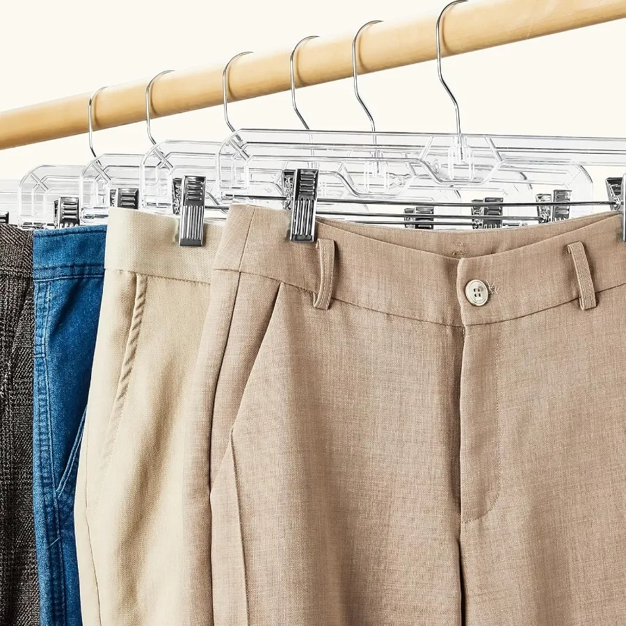 50 Pack 14 Inch Clear Plastic Pants Hangers with Clips for Organizing Pants and Skirts in Closet Storage Durable Clip Hangers f