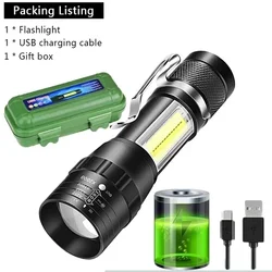 Compact LED COB Keychain Flashlight - USB Rechargeable Torch with Magnetic Clip and 9 Light Modes for Outdoor and Emergency Use (Mini light with box)