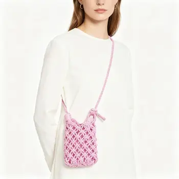 Borsa a tracolla semplice in stile boho per telefono, leggera, tinta unita, intrecciata, mini borsa a tracolla in stile bohémien, regalo