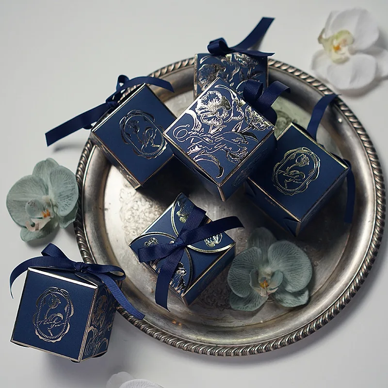 Exquisite Square Gold Gift Boxes – Printed Tulip Candy Packaging with Ribbon, Perfect f... - SKU PGB12153 - UGI Packaging