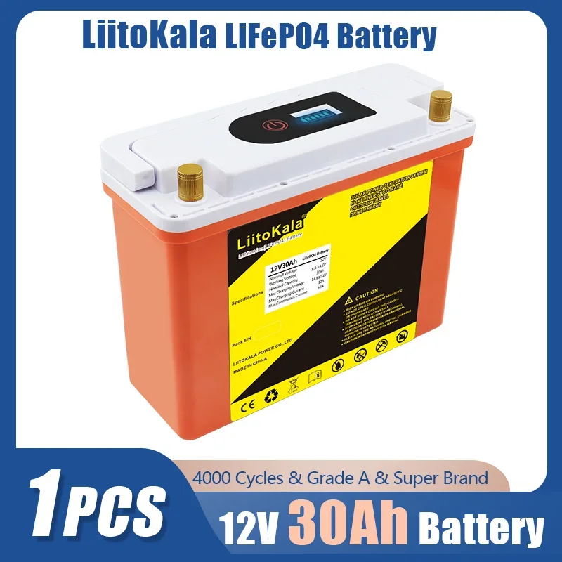 1pcs LiitoKala 12V/12.8V 50Ah 30Ah 40Ah 60Ah LiFePO4 Battery Campers Waterproof Golf Cart Battery Off-Road Off-grid Solar energy