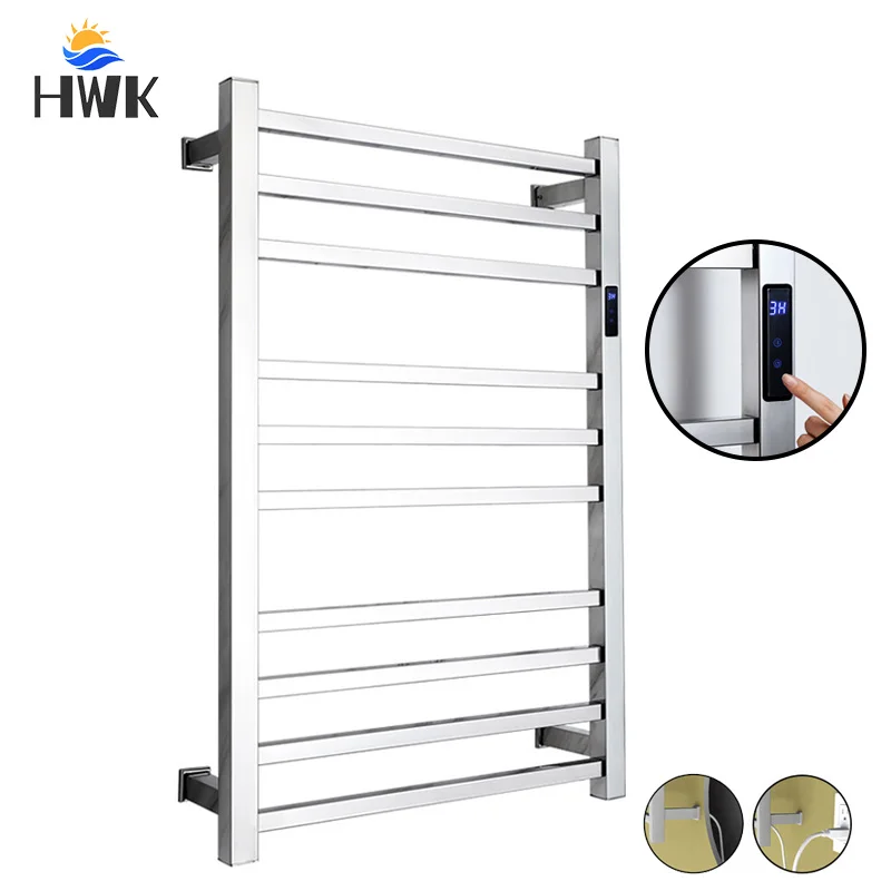 ราวตากผ้าไฟฟ้าโครเมี่ยมสายเคเบิลแบบซ่อน/แบบเปลือยทำความร้อนไฟฟ้าชั้นวางผ้าขนหนูเครื่องเป่าผ้าขนหนูอัจฉริยะหม้อน้ำสแตนเลสสำหรับผ้าขนหนู 1