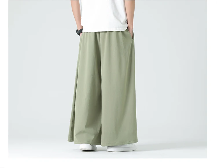 Men Kimono Wide Leg Pants Mens Ice Silk Joggers Retro Loose Trousers Man Chinese Style Kimono Pants Male Large Size Casual Pants 3
