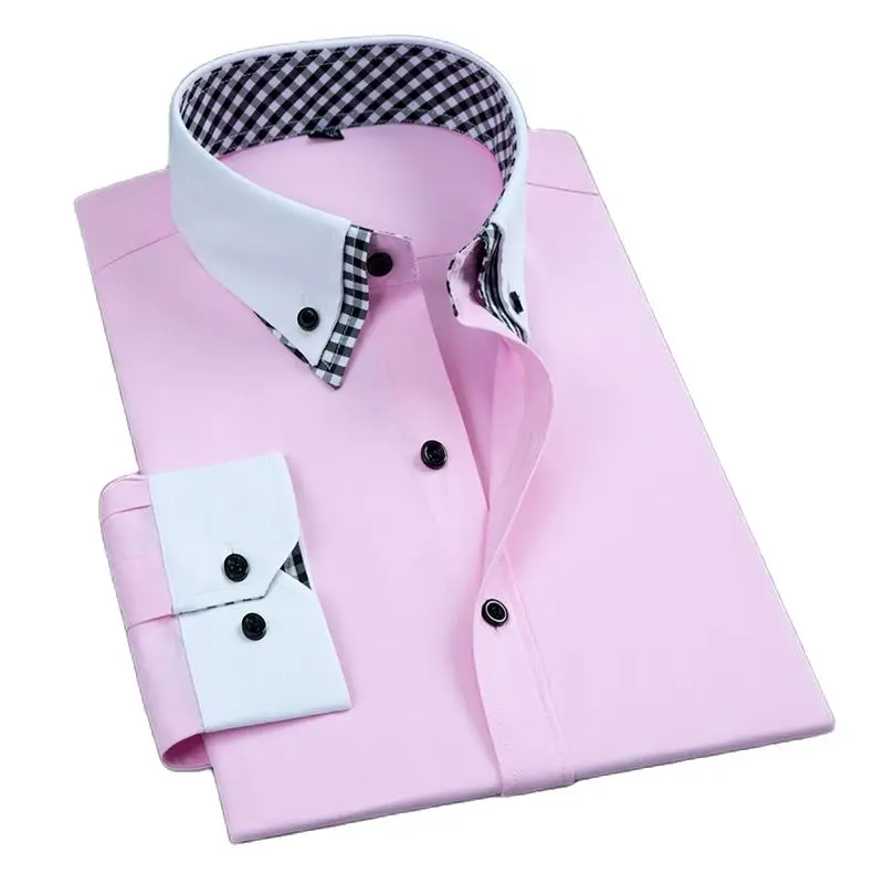 Mens Dress Shirts Double Layer Long Sleeve Non Iron Business Formal Shirt