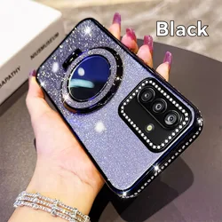 Fashion Diamond Glitter Mirror Magnetic Holder Bracket Phone Case Cover - Denim (Black)