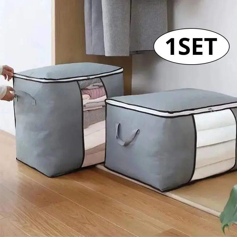 1 Set Clothes Storage Bag With Visual Windows Foldable Fabric Containers For Organizing Bedroom