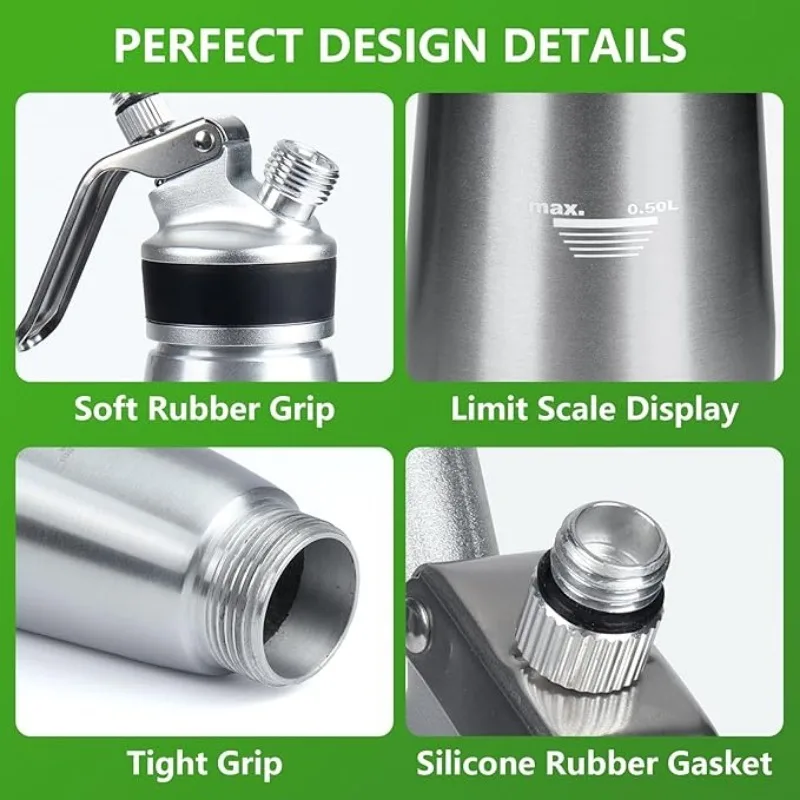 Cream Foam Gun 250/500/1000ml Cream Foam Gun Homemade Whipped Cream Dispenser Cake Piping Guns Siphon Squeeze Bottle Kitchen Dessert Tool