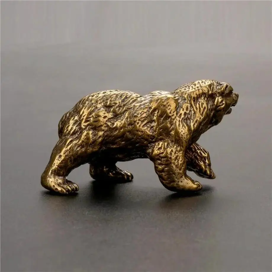 1 Pcs Brown Bear Statue Ornament Solid Brass Polar Animal Figurine Miniatures Tea Table Pet Desk Decors Accessories Crafts