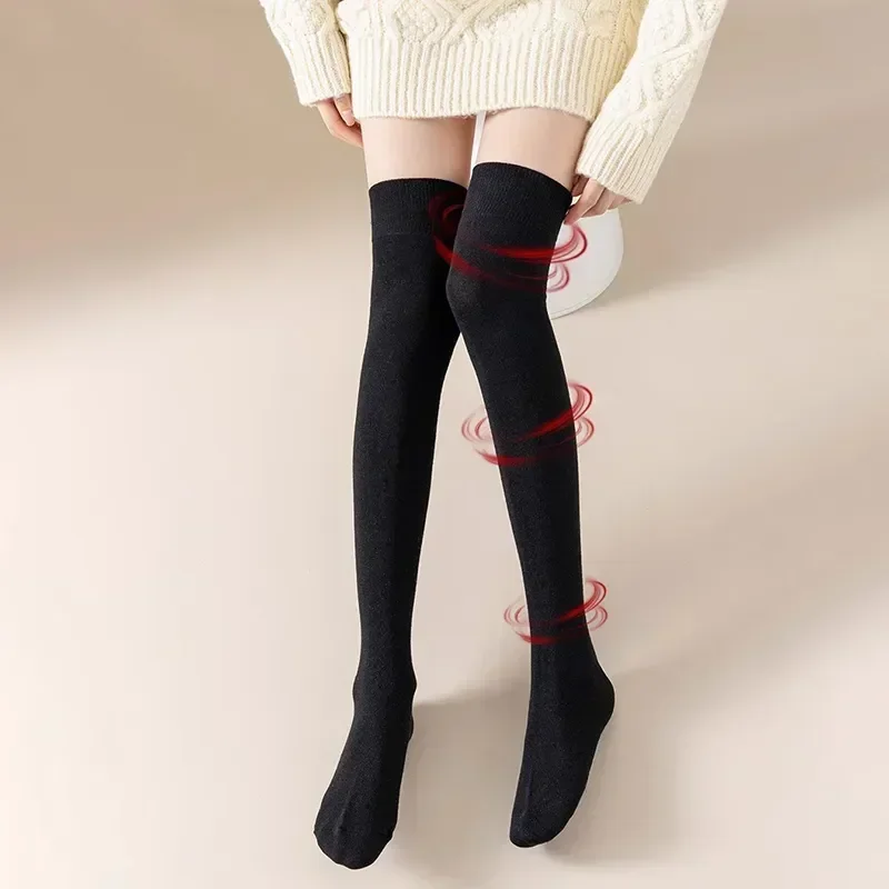

Warm Solid Stocking Long Fashion Female Streetwear Socks Cotton Christmas Stockings Women Thigh Over Calcetines Knee
