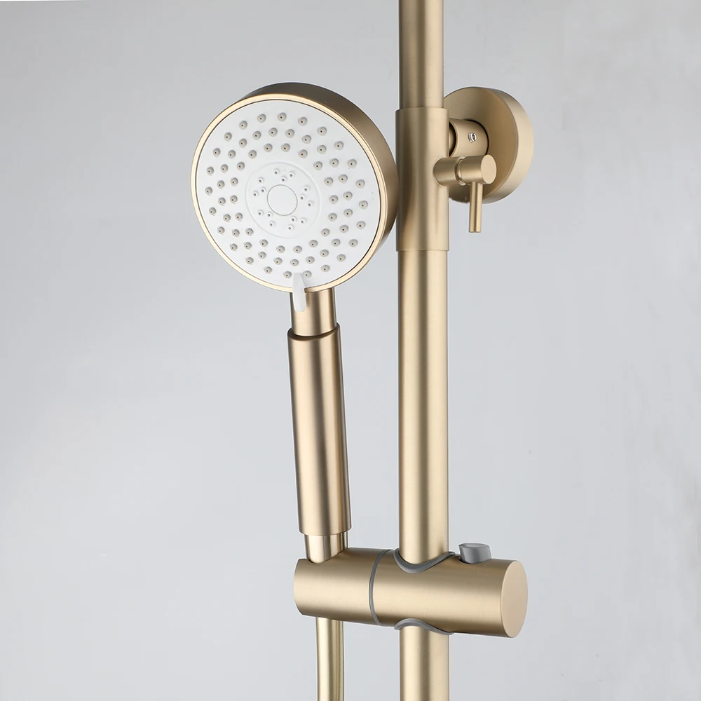 KEMAIDI Brushed Gold Thermostatic Shower System with Tub Spout  3-Functional Exposed Shower Faucet Mixer Fixtures Wall Mounted 2