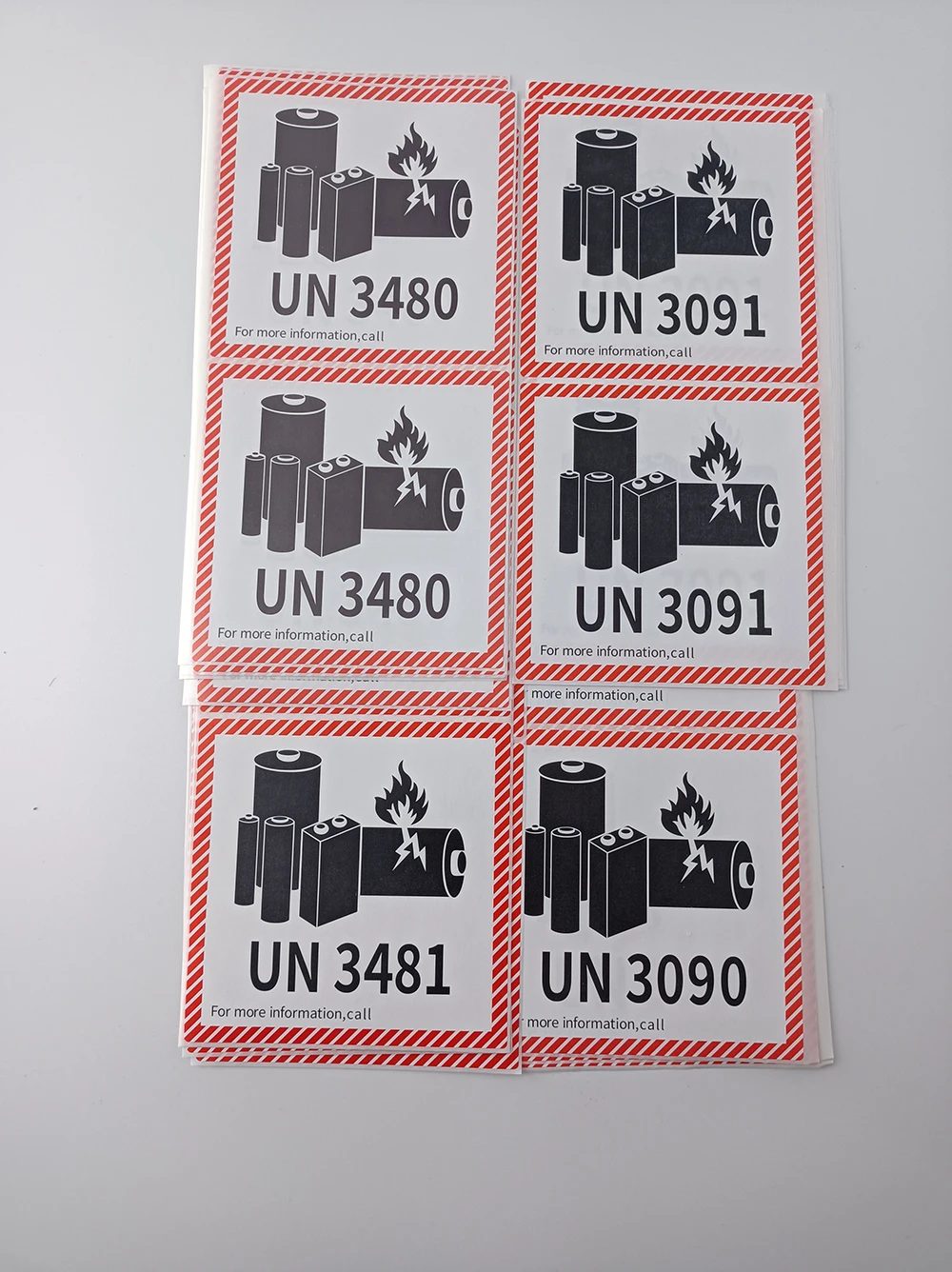 UN3481 UN3480 UN3091 UN3090 리튬 배터리 라벨, 배터리 포함 제품 운송 경고 라벨, 100x100mm, 500 개
