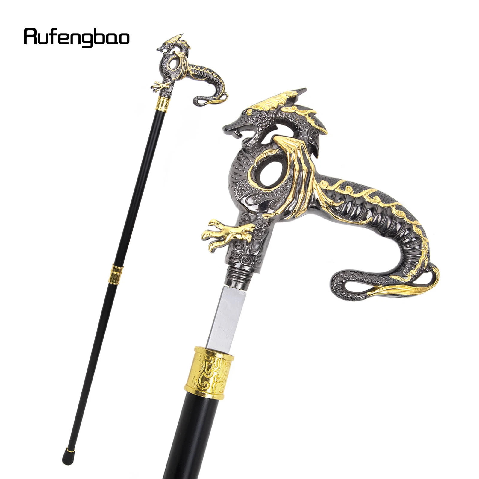 Gold Black Luxury Dragon Walking Stick With 26cm Hidden Sword Self