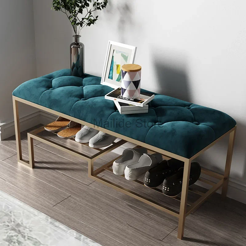 

Simple Iron Shoe Changing Stools Light Luxury Living Room Furniture Home Storage Bench Creative Ottomans Sit-down Shoe Cabinet