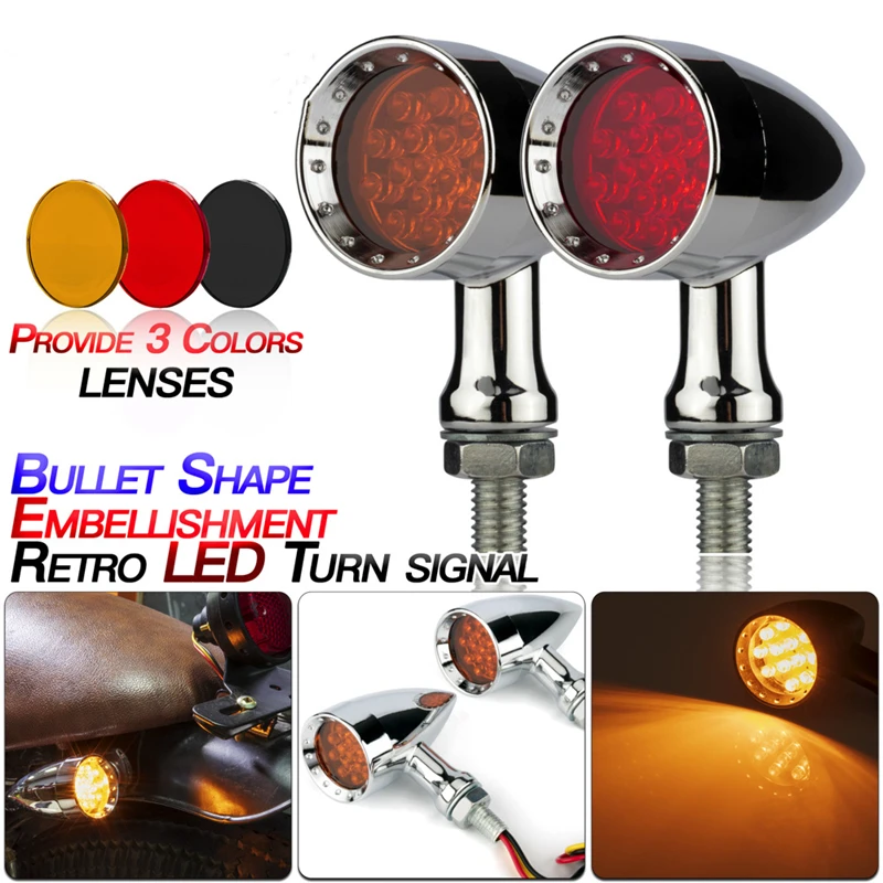 

Universal Motorcycle Bullet Turn Signal Amber Lights Retro LED indicator Blinker Lamp With Three Color Lenses For Cafe Racer