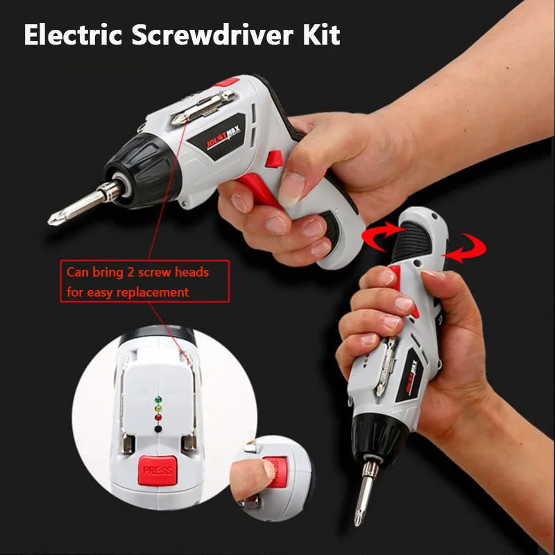

Electric Screwdriver Set 4.8V Cordless Electric Drill Screwdriver Kit USB Rechargeable Portable Repair Tools with 12 Bit Drill