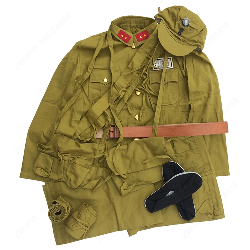 

WW2 Chinese KMT Army Soldier Uniform Sets Jacket&Pants Hat Belt Bag Ammo Pouch