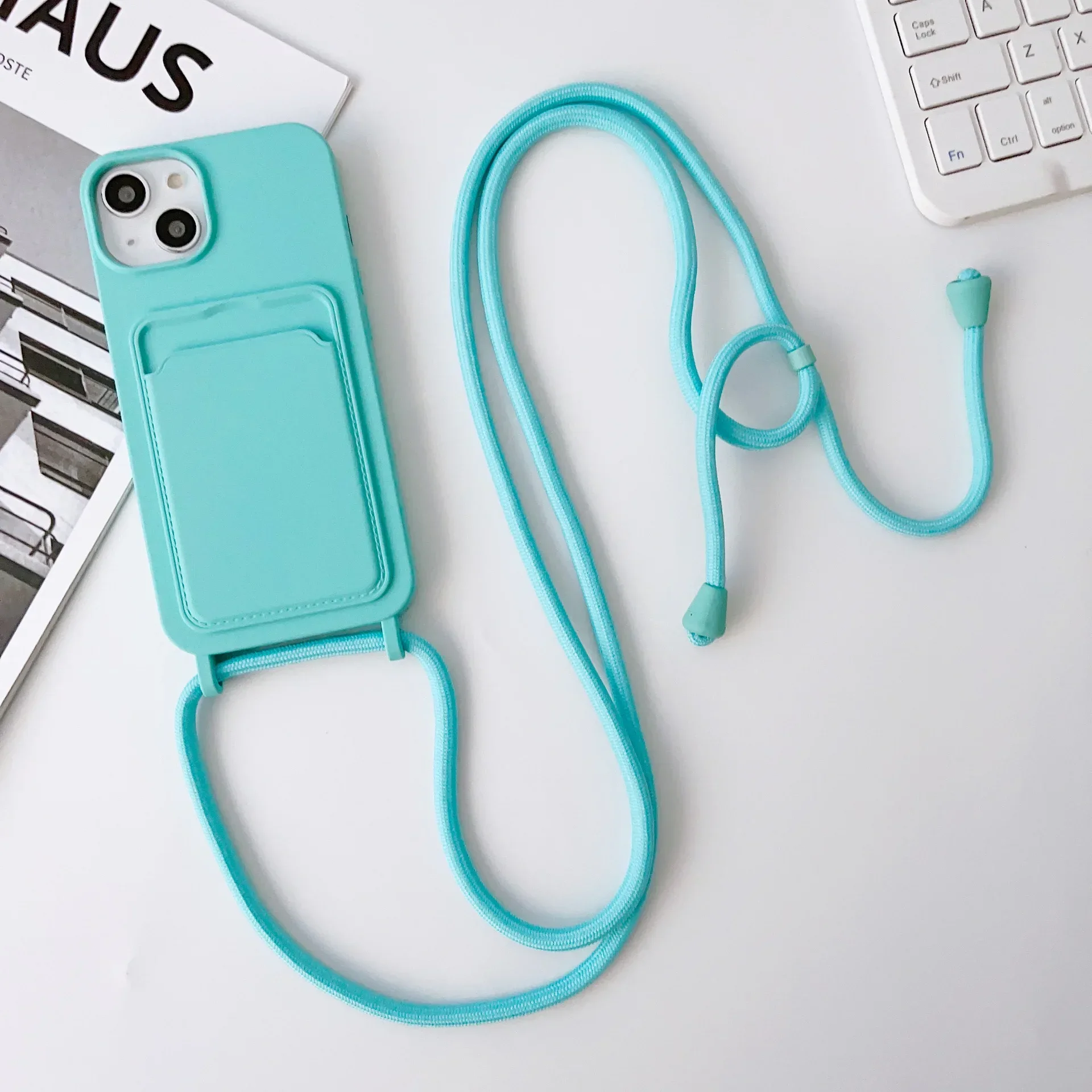 Crossboby Lanyard-Seil-Handyhülle mit Kartenhalter für iPhone 16 15 14 Plus 13 12 11 Pro Max, Halskettenband, weiche Silikonhülle – Detail 9