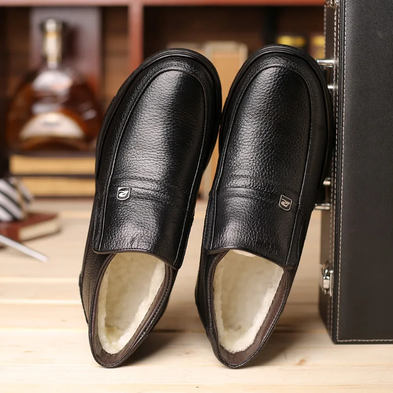 Genuine Leather Shoes Men Winter Boots Warm Cotton Cold Winter Cow Leather Male Footwear Black Ankle Boots A1883 men leather boots