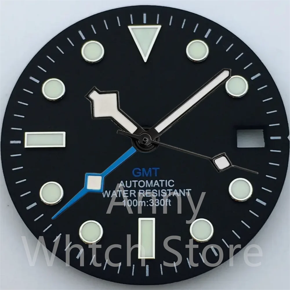 Green Luminous GMT Watch Dial with Four Hands - Premium 29mm Replacement Part