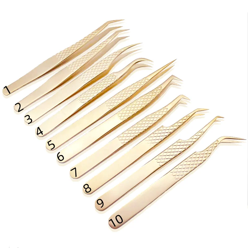 Eyelash Tweezers 1PC Precision False Eyelashes Fan Lash Extension Supplies Pearl Gold Nail Clips
