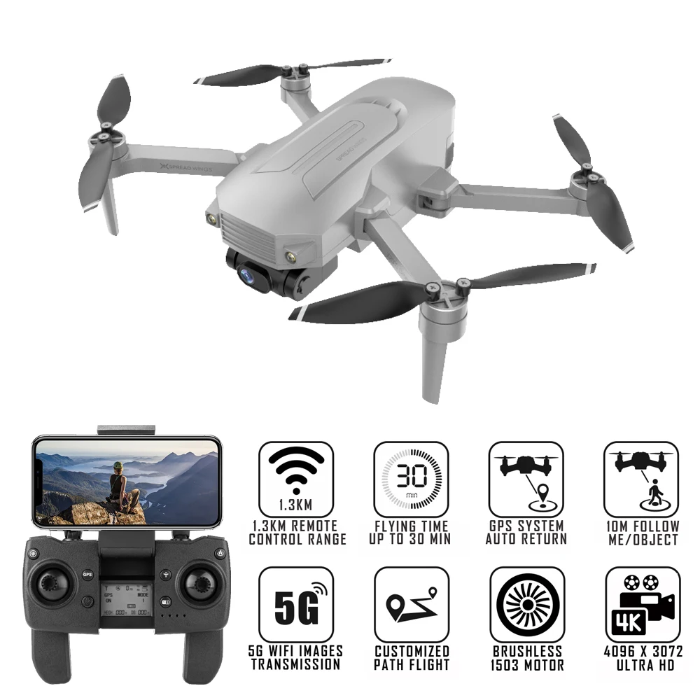 

1.3KM Long control range GPS Brushless Portable Drone with 4K HD camera Follow Me Auto Return flying time drone