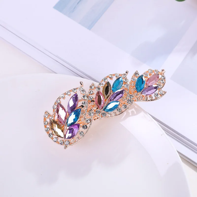 Kristall Floral Haarnadel Mädchen Damen Hairwear Schmuck Für Frauen Strass Legierung Haar Clip Party Barrettes Blatt AE024 – Detail 7