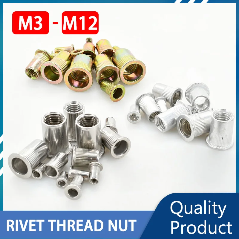 M3 M4 M5 M6 M8 M10 M12 Stainless Steel Rivet Nut Flat Head Thread Flange  Insert Nuts Zinc Plated Nutsert Alloy Rivnut 50/100Pcs - AliExpress