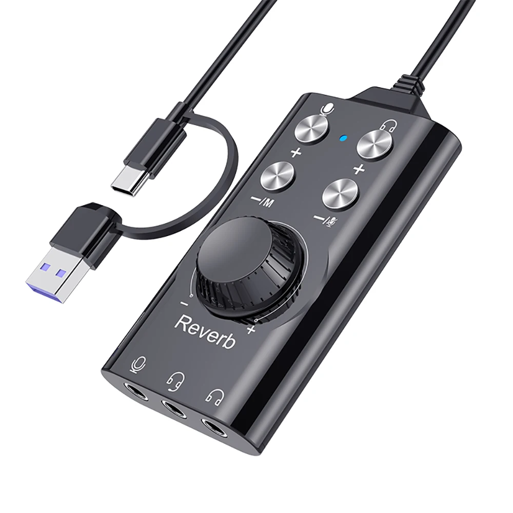 외부 USB 사운드 카드 블루투스 호환 외부 사운드 컨트롤러 볼륨 조절 가능 컴퓨터 음성 변조기