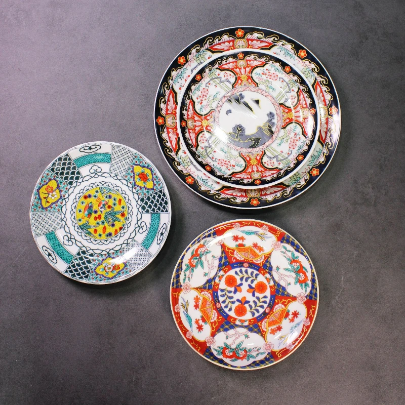 Ceramic Tableware Household Plate Retro Flower Texture Large Disc Sashimi Dessert Pastry Sushi Plate Restaurant Home Tableware
