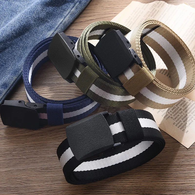 1pc Men's Canvas Belt Plastic Buckle Metal-Free Nylon Tactical Waist Belt Women's Belt Outdoor Hiking Webbing Belt Neutral Belts