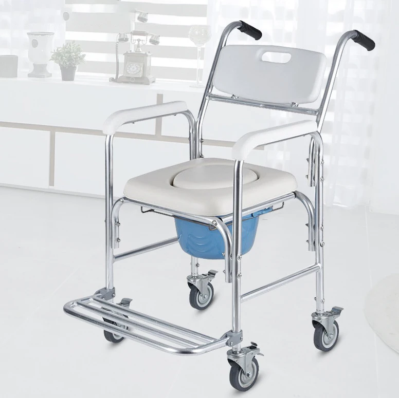 

Foldable Commode Toilet Chair With Wheel Elderly Disabled Bath Shower Chair Nurse Transfer Wheelchair Walking Mobility Aid