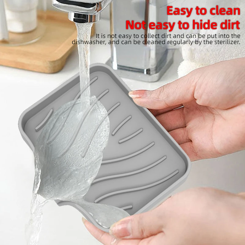 Silicone Soap Tray Self-Draining Soap Pad Multifunctional No-Punch Sink Tray Storage Rack for Bathroom and Kitchen Supplies 5