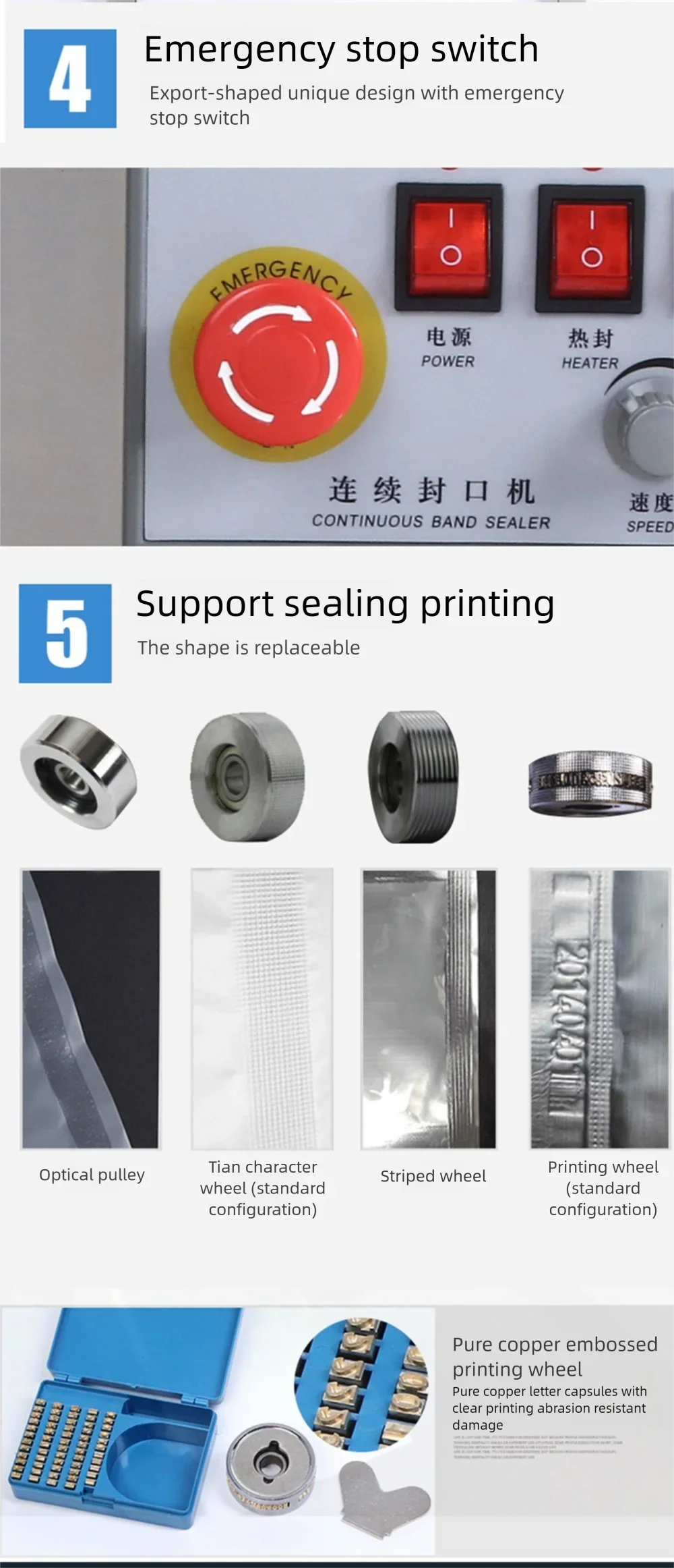 JH Automatic Vertical Stand Type Sealing Machine Stainless Steel Continuous Band