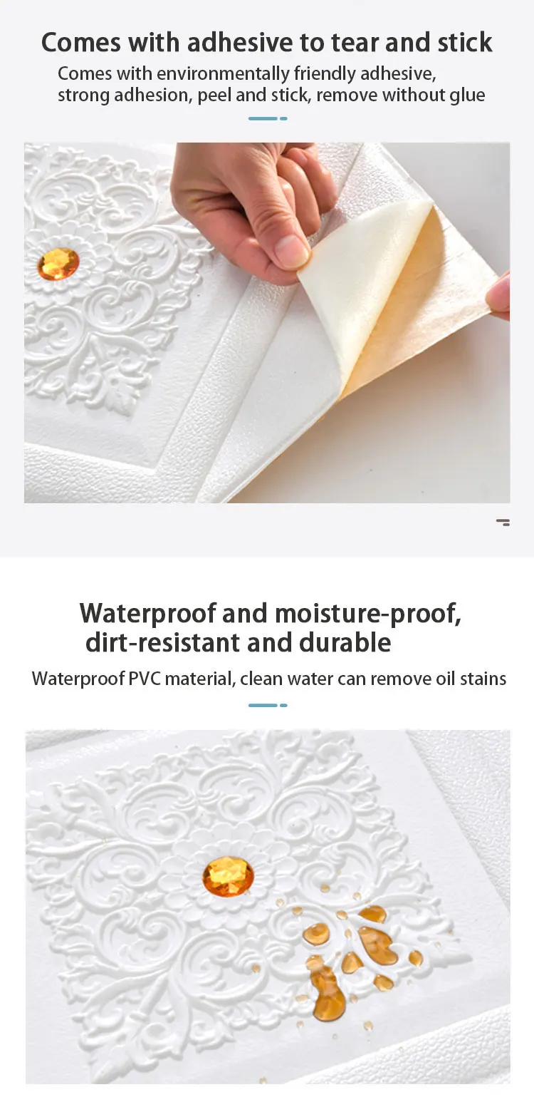 Description Picture 3 of item12pcs 3D Wall Panel Home Decoration Wall Sticker Living Room Foam Self-Adhesive Wallpaper Waterproof And Mildew-Proof Wallpaper