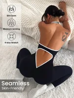 Women's U-Shaped Neck Bodysuit with Open Back, High Elastic Quick-Dry Yoga, Breathable Seamless Gym Training Wear