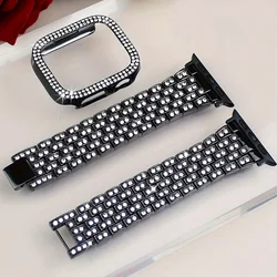 Elegant Diamond Watch Band and Glossy Case Set - Stylish Strap with Protective Cover - 40mm Series 4 5 6 SE (Black)