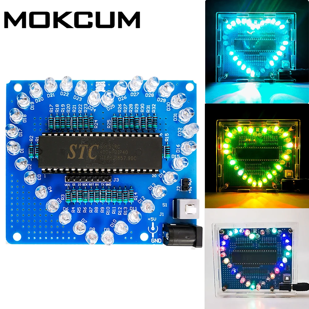 

DIY Electronics Heart-shaped Flashing Light Projects Soldering Practice Kit C51 Single-chip Microcomputer DC 4.5-5V