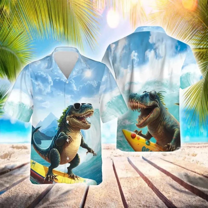 thumbnail image 1 of Camisas de dinosaurios 2024 para hombre, camisa hawaiana con estampado 3D para hombre, camisetas de playa de manga corta 6xl, blusa unisex, camisa, 1 of 4