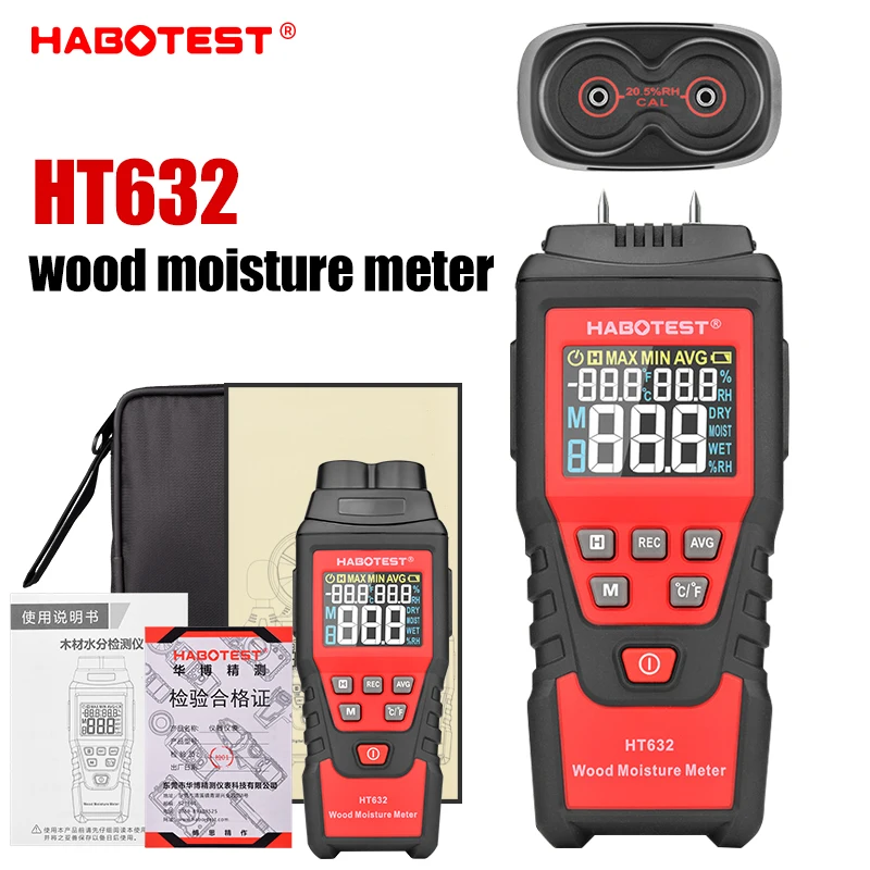 Wood Moisture Meter HT632 Wood Moisture Meter Wall Water Tester Digital Humidity Meter HABOTEST Two Pins Hygrometer Concrete Cement Brick Detector