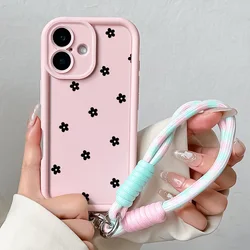 Flower Wrist Chain Lanyard Phone Case with Soft TPU Cover - iPhone 7 or 8 (J84 - Pink - SS)