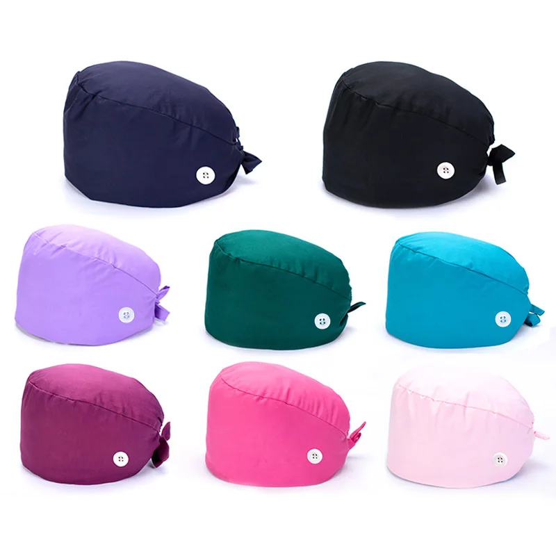 

Head Protection Button Nurse Hat Work Hat Solid Color Doctor Surgical Cap Adjustable Bouffant Hat U Wearing Uniform Accessories
